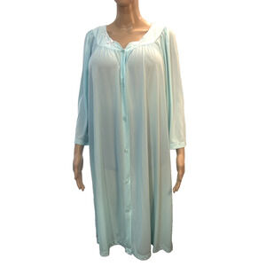 Miss Elaine Classics Nightgown Button Up embroidery light Blue long Sleeve Soft